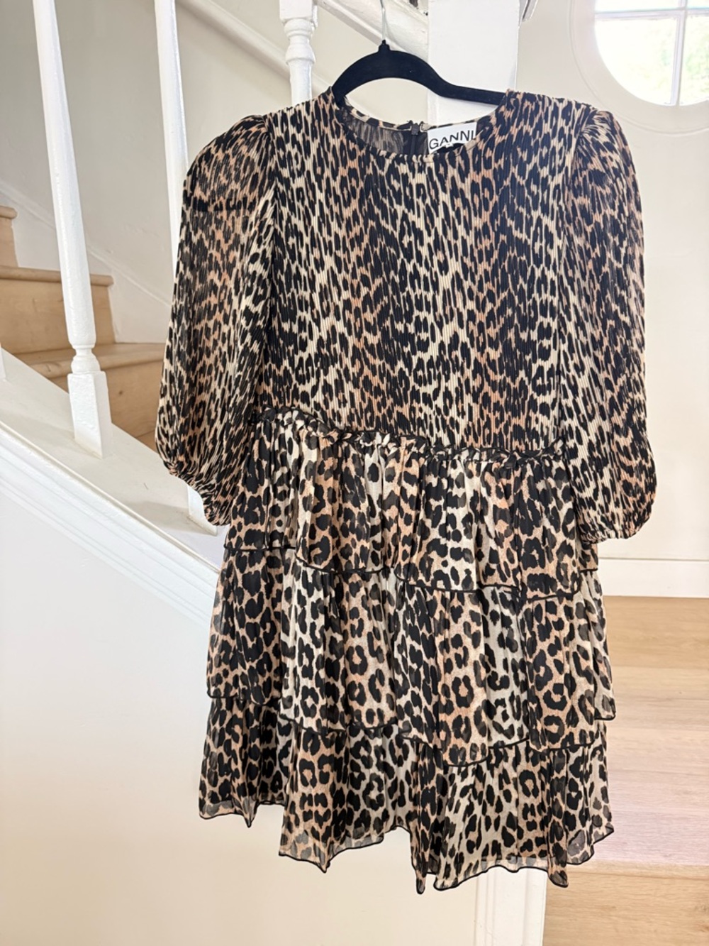 Ganni leopard 3 tier dress XS